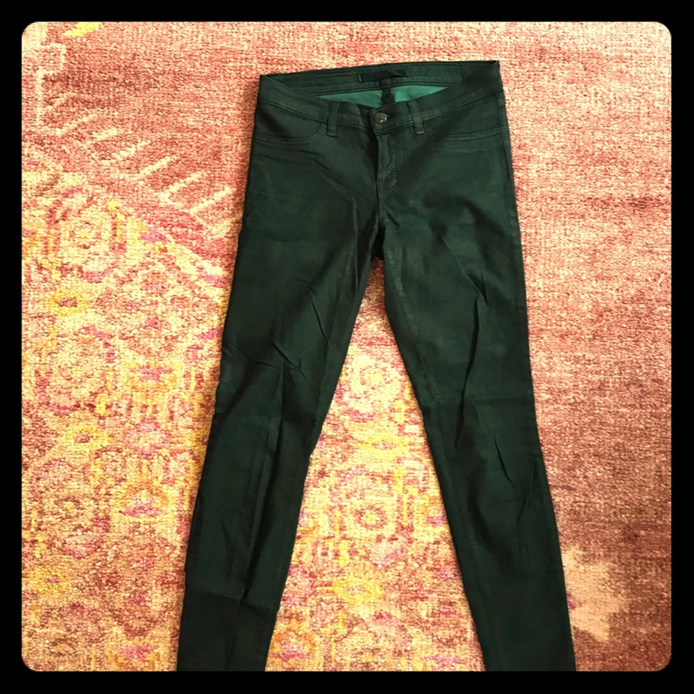 J Brand green skinny waxed jeans